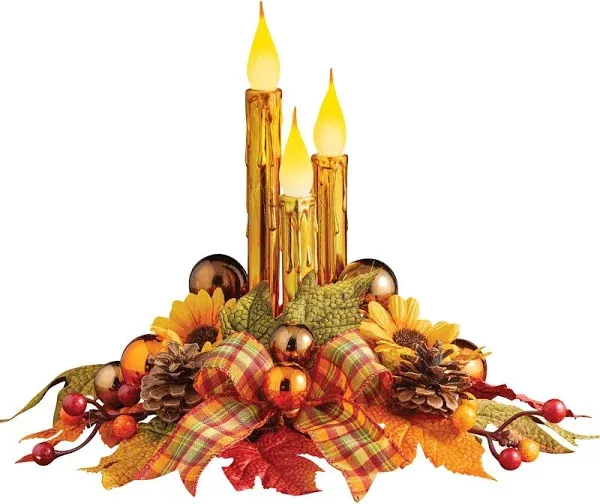 Collections Etc Sparkling Gold-Toned Taper Harvest Candle Centerpiece