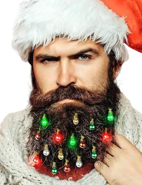 Beardaments Light Up Beard Xmas Ornaments, 16pc Christmas Facial Hair Baubles