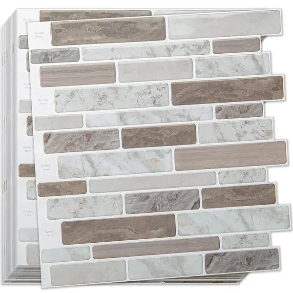 WOWSTAR 10-Sheet Peel and Stick Tiles, Marble Look Kitchen Backsplash Tiles, 12"x12" Multi