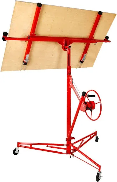 11 FT Drywall Rolling Lifter Panel Hoist Jack Lifter w/Lockable Wheels Steel Red