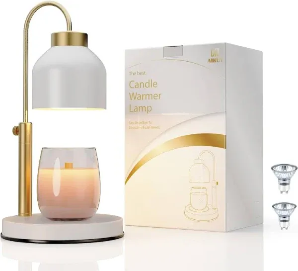 AIKUT Candle Warmer Lamp with 2 Bulbs,Timer & Dimmer,Compatible with Large Yankee Candle Jars,3 Wick Candles,Height Adjustable Electric Top Candle