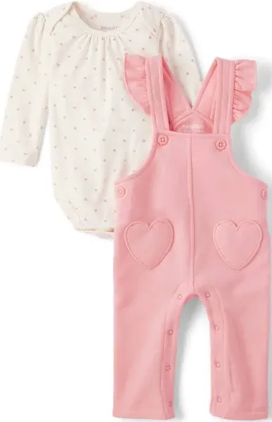 The Children's Place Baby Girls' Long Sleeve Body Suit and Overalls, 2 Piece Outfit