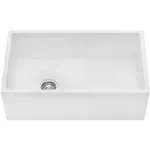 Ruvati RVL2018WL 30-Inch Fireclay Farmhouse Offset Drain Kitchen Sink Single Bowl White - Left Drain