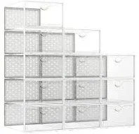 Pinkpum 12 Pack Shoe Storage Boxes Plastic Clear Stackable Shoe