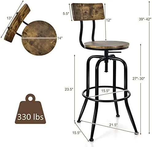 Costway Adjustable Swivel Counter-Height Stool with Arc-Shaped Backrest