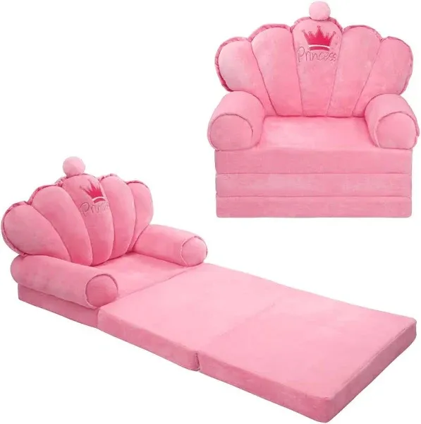 Kids Couch Fold Out Comfy Toddler Chair Couch Kids Soft Sofa,Baby Couch for Girl | Pink Princess Chair Couch for Toddlers 1-4 | Toddler Chair for Girls Bedroom Furniture (Water Pink)