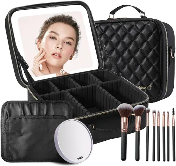 Travel Makeup Bag with LED Lighted Mirror, Travel Makeup Organizer, Makeup Ca...