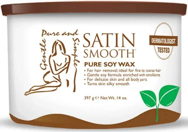 Satin Smooth Pure Soy Wax For Fine To Coarse Hair 14 oz-2 Pack