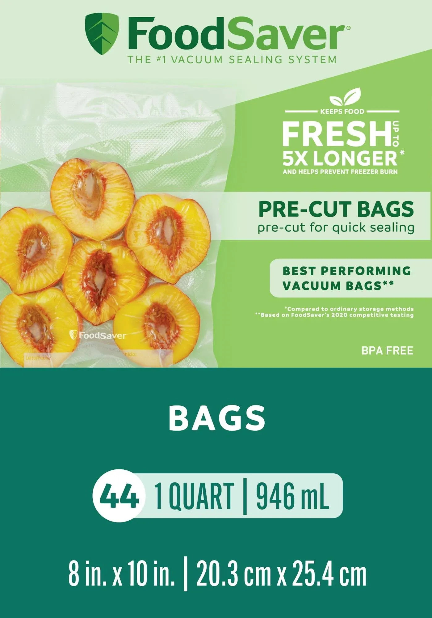 FoodSaver Heat-Seal Bags, Pre-Cut, Quart Size - 44 bags