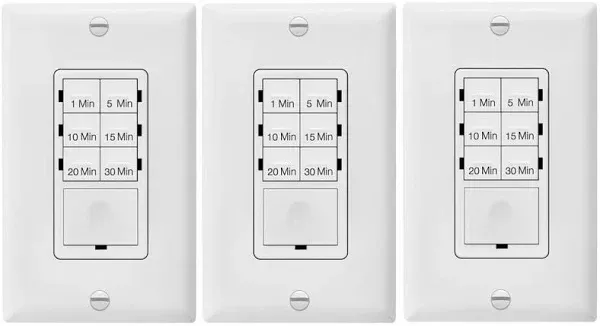 ENERLITES Timer Switch 3-Pack 15-Amp 30-Min In-Wall Push Button w/ Wall Plates