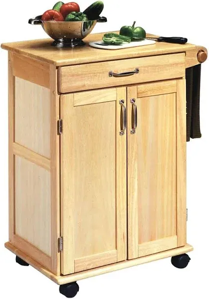 Trolley Natural Wood Kitchen Cart with Storage Cabinet Adjustable Shelf Durable