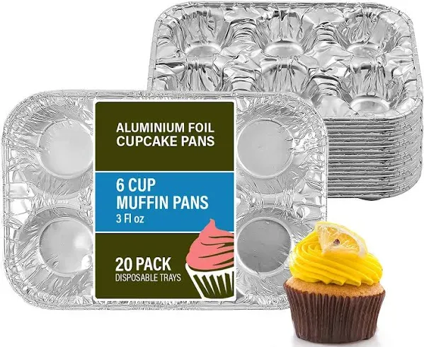 Muffin Pan | 6-Cup Cupcake Aluminum Pans Favorite Muffin Tin Size for Baking Cupcakes - Standard Size (6-cup-20Pack)