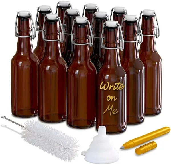 Nevlers 8.5 oz Amber Glass Swing Top Beer Bottles