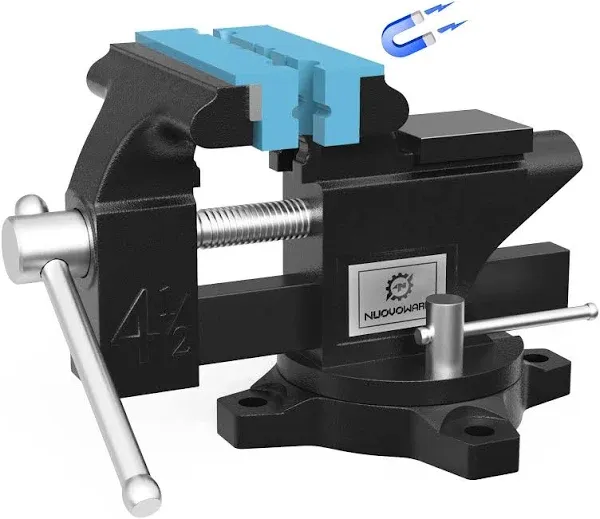 Nuovoware Heavy Duty Bench Vise 4.5 inch, 240 Swivel Locking Base Bench Clamp with 125mm Vise Jaw, Clamp-On Home Merchanic Vice Desktop Clamp for Woo