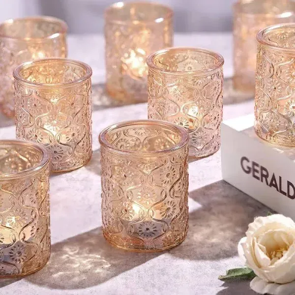  24pcs Votive Candle Holders for Table Centerpiece, Vintage Flower Glass Gold