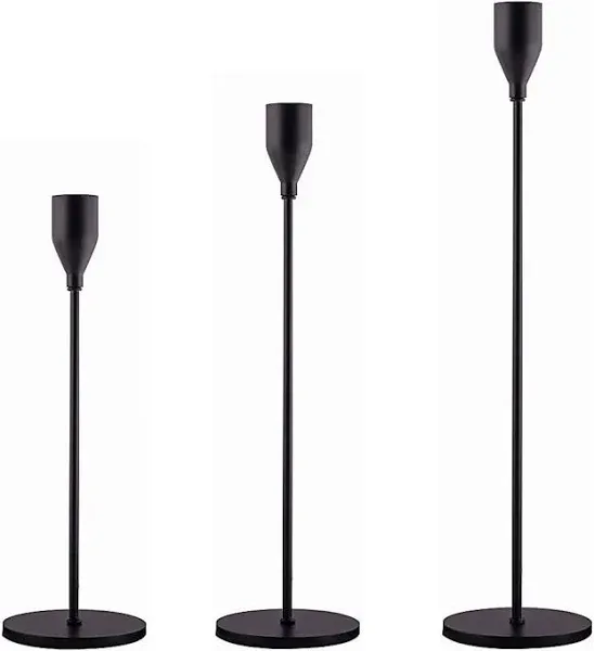 SUJUN Matte Black Candle Holders Set of 3 for Taper Candles