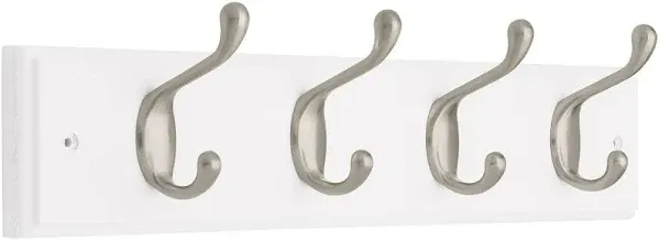 129849 4 Hook Coat/Hat Rail White and Satin Nickel 3" x 18"