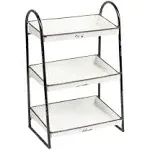 Heavily Distressed White 3-Tier Metal Tray with Black Frame and Rim