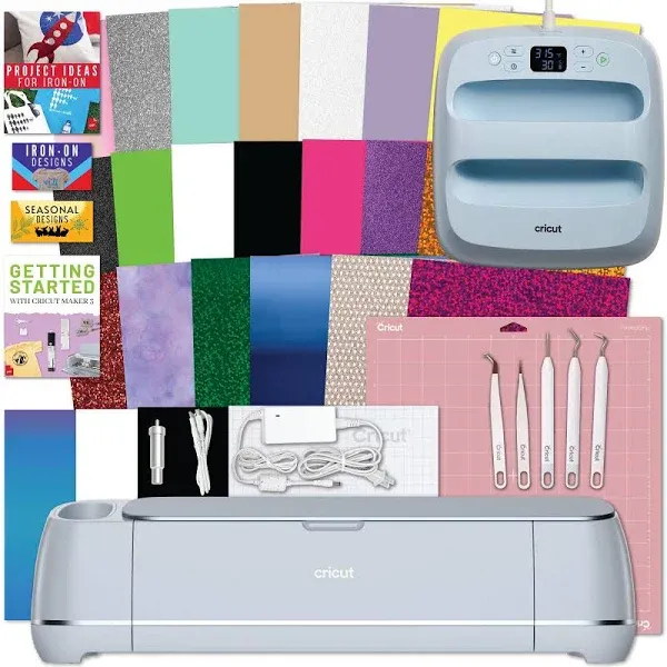 Cricut Maker 3 with Easy Press 3 Machine and Iron-On Combo Bundle - Craft Cutting Machine and Heat Press Combo Set, Gift Giving Cricut Machine Kit, DIY Apparel and Tote Bags, HTV Materials and Tools