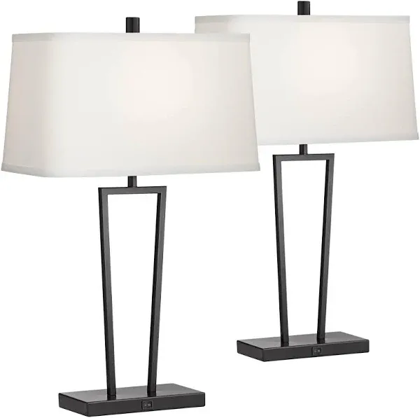 360 Lighting Cole 27" High Black Metal USB Table Lamps Set of 2