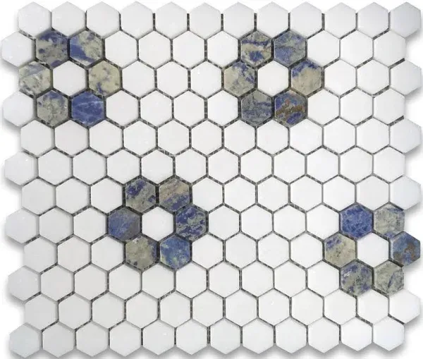 StoneCenterOnline Thassos White Marble Hexagon Rosette Mosaic Tile