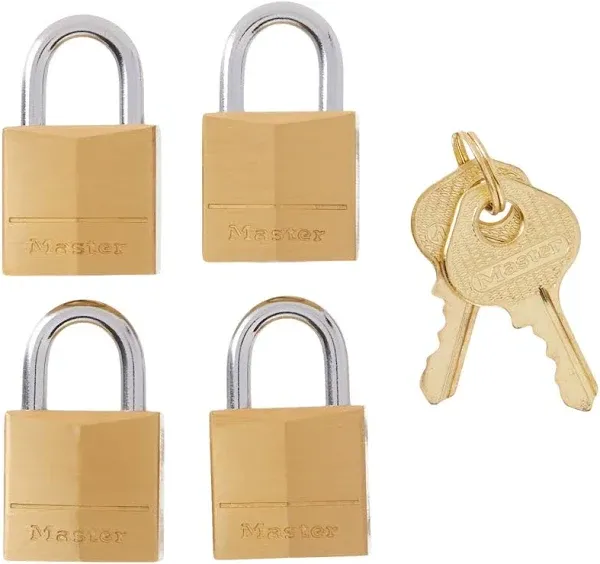 Master Lock, 120Q, 4 Pack, 3/4&#034; Solid Brass Padlock, Keyed Alike, Brass 4 Pin 