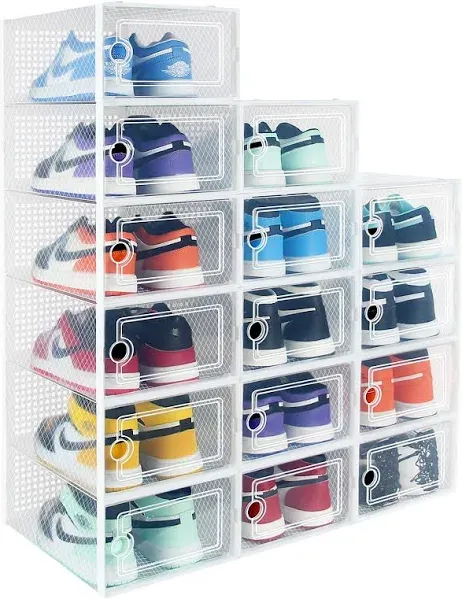 Large 15 Pack Shoe Storage Organizer Boxes, Clear Shoe Boxes Stackable, Shoe Org