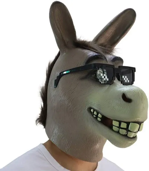 MostaShow Donkey Mask Latex Sherk Mask Deluxe Full Face Animal Head Mask for Halloween Adult Costume Party