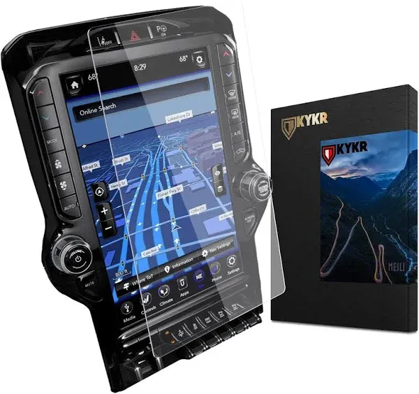 KYKR Premium Tempered Glass Screen Protector Compatible with 2019 2020 2021 2022 1500 2500 3500 TRX Uconnect 12 inch Dodge Ram - Anti Glare Scratch