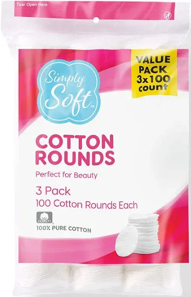 Simply Soft Cotton Rounds, 300 Count Premium, Box