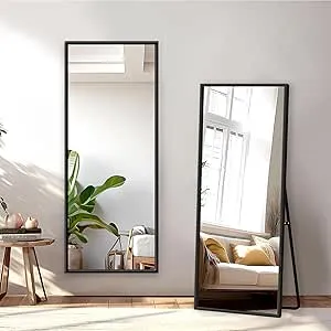 Full Length Mirror with Stand - 57" x 18" Aluminum Alloy Frame Full Body Mirror, Standing Hanging or Leaning Wall Floor Mirror for Bedroom Living Room Dressing Room, Black