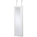 Homcom Jewelry Armoire with Mirror and 18 LED Lights, Wall-Mounted/Over-The-Door Cabinet with 3 Mountable Heights - White