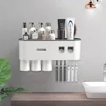 TuCao Toothbrush Holder Wall Mounted with Double Automatic Toothpaste Dispenser Squeezer Kit, 2/3/ Cups (Grey 2 Toothpaste Dispensers, 2 Cups)