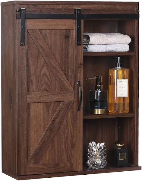 Rustown Farmhouse Wood Wall Storage Bathroom Cabinet with Sliding Barn Door ...