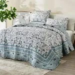 Vintage Comfort Floral Reversible 3 Piece Quilt Set with Shams, Full/Queen, Blue