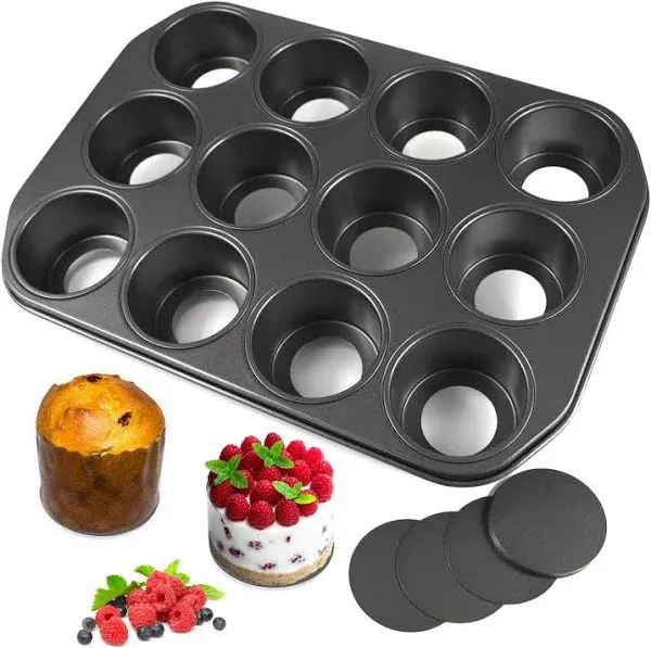 Pro Mini Cheesecake Pans Removable Bottom 12 Hole - Heavy Gauge Carbon Steel Muf