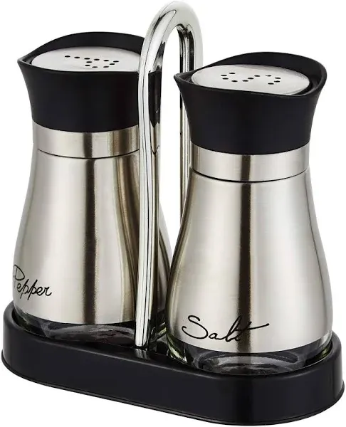 Salt and Pepper Shakers Set, Stainless Steel Salt Containers with Glass Bottl...