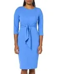 Adrianna Papell Stretch Crepe Crew Neck Tie Waist 34 Sleeve Midi Sheath Dress - 6