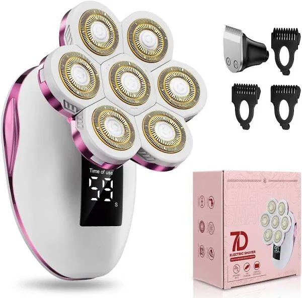 Electric Razors for Women, Wet/Dry 7D Rechargeable Rotary Shaver for Legs, Water Resistant Grooming Kit - Electric Razors for Women, Facial Hair Removal, Bikini Trimmer, Lips - Gentle Hair Remo