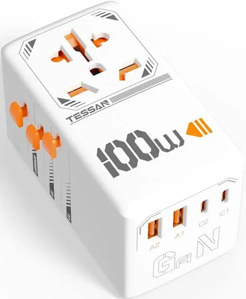 TESSAN Universal Travel Adapter, GaN 65W International Plug Adaptor with 4 USB(2 USB C) Charging Ports, Worldwide Power Outlet for US to European EU UK AUS Ireland(Type C/G/A/I)