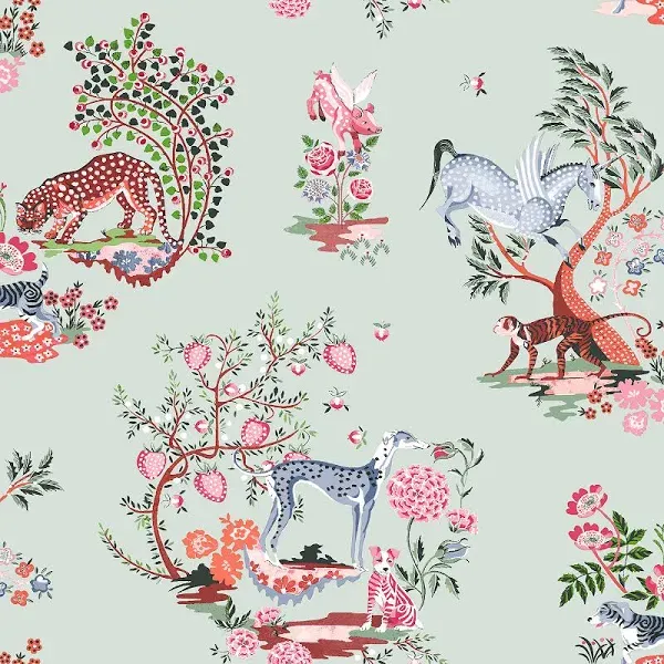 Cath Kidston Painted Kingdom Wallpaper Cream 182542 Surrealistic Animals Kids