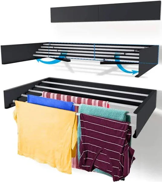 Step Up Clothes Drying Racks 5&#034;Hx39.5&#034;Wx19.<wbr/>75&#034;D Retractable Wall Mounted Gray