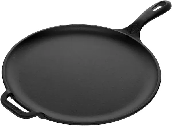 Victoria Cast Iron Pizza Pan/Comal - 12 inch with Long Handle and Helper Handle