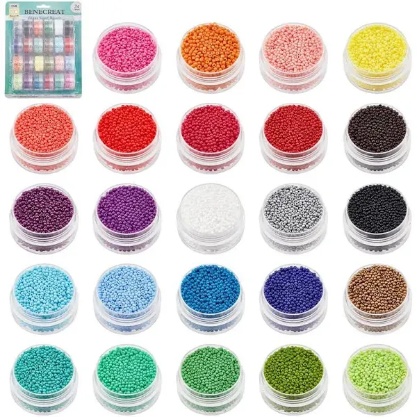 PH PandaHall Glass Seed Beads 11/0, 24 Boxes of 24000pcs 2mm Round Pony Bead Multicolor Mini Spacer Beads for Friendship Earring Bracelet Waist Chain Jewelry Making Spring Summer