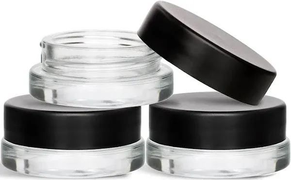 (90 Pack) 7ml Low Profile Thick Glass Jars with Black Lids - Airtight Contain...