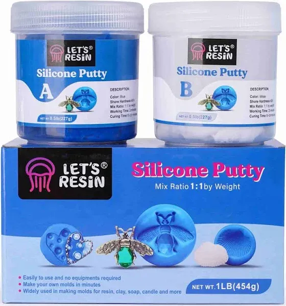 LET&#039;S RESIN Silicone Putty,1LB/40A Mold Making Kit, Blue,White 