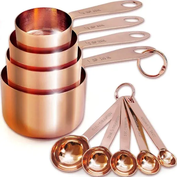 Measuring Cups and Spoons Set of 9 Stainless Steel Dry and Liquid Ingredients