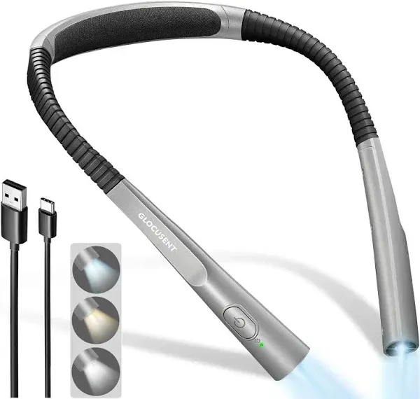 Glocusent LED Neck Reading Light, Book Light For Reading in Bed, 3 Colors,