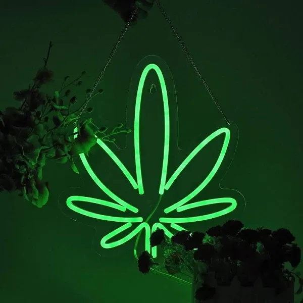 Neon Sign Green Leaf Form Factor with Dimmable Switch LED Neon Signs Beer Bar Ma