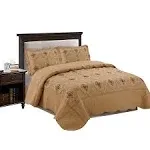 MarCielo 3 Piece Quilted Embroidery Quilts Bedspreads Set Emma - King/ California King - Gold